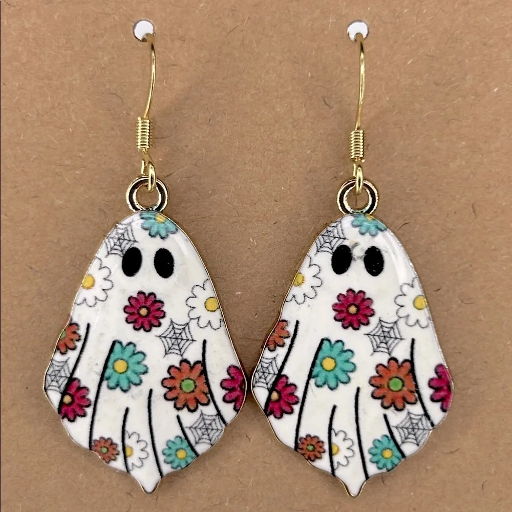 Halloween Flower Power Ghost Charms Earrings Fashion Jewelry